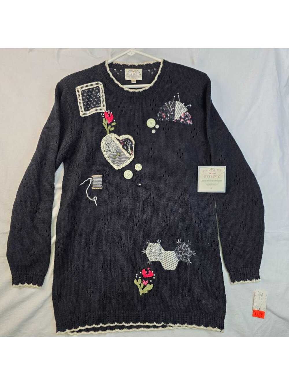 Vintage Susan Bristol Cottagecore Sweater S Hand Embroidery Prairie Lagenlook